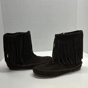 Gap Suede Zip Up Boots Fringe Dark Chocolate Brown Women's Size 7
